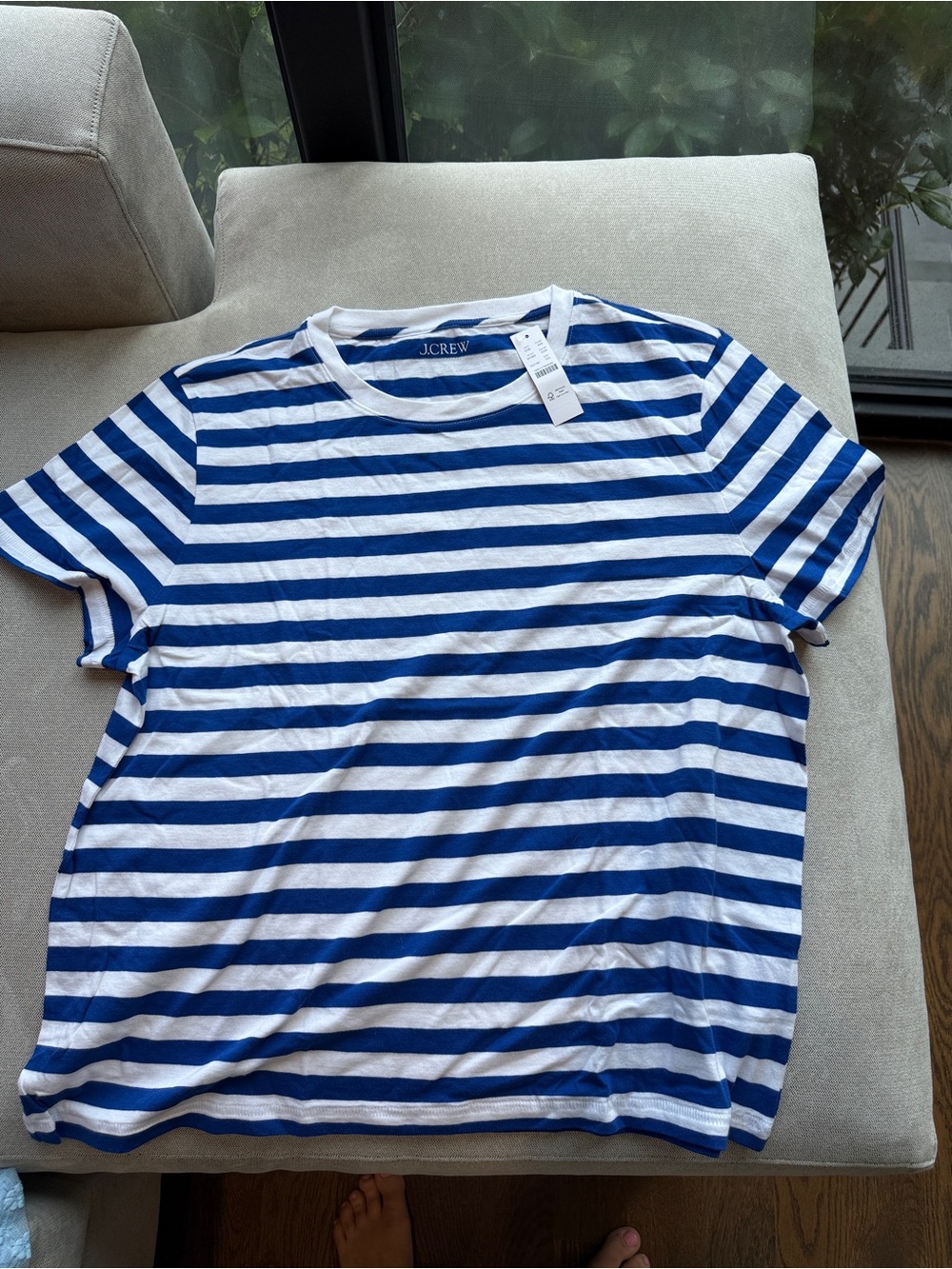 J.Crew Blue and White Striped Crewneck Tee Women’s XXL 100% Cotton NWT